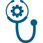 stethoscope with gear icon